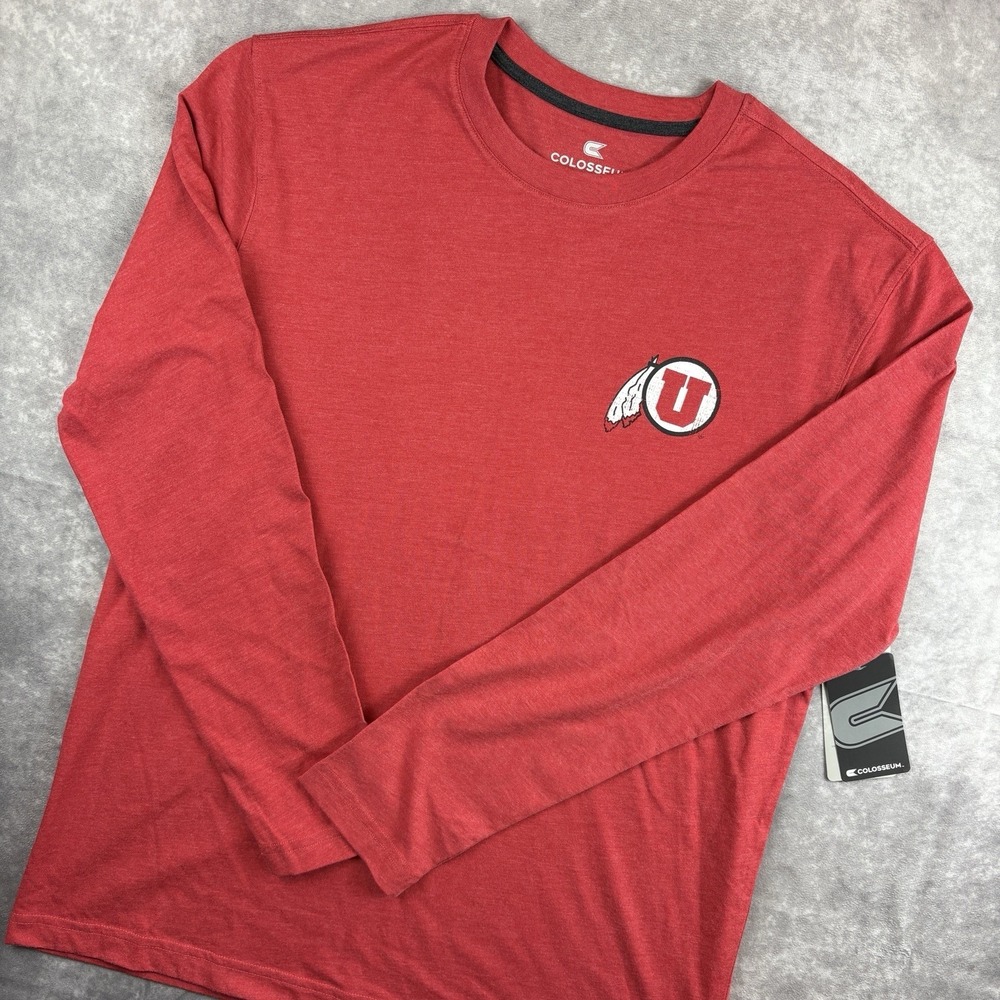 Utah Utes Shirt Mens L Red Long Sleeve Spell Out Stretch Performance NEW